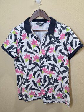 Lands' End Women's Polo Sz Lg Tropical Vacation Resort Wear Floridian Costal